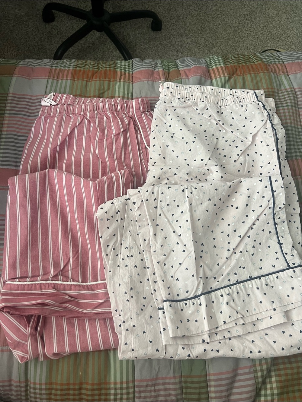 Victoria's Secret Pink Striped & White Heart-Print Cotton Pajama Pants